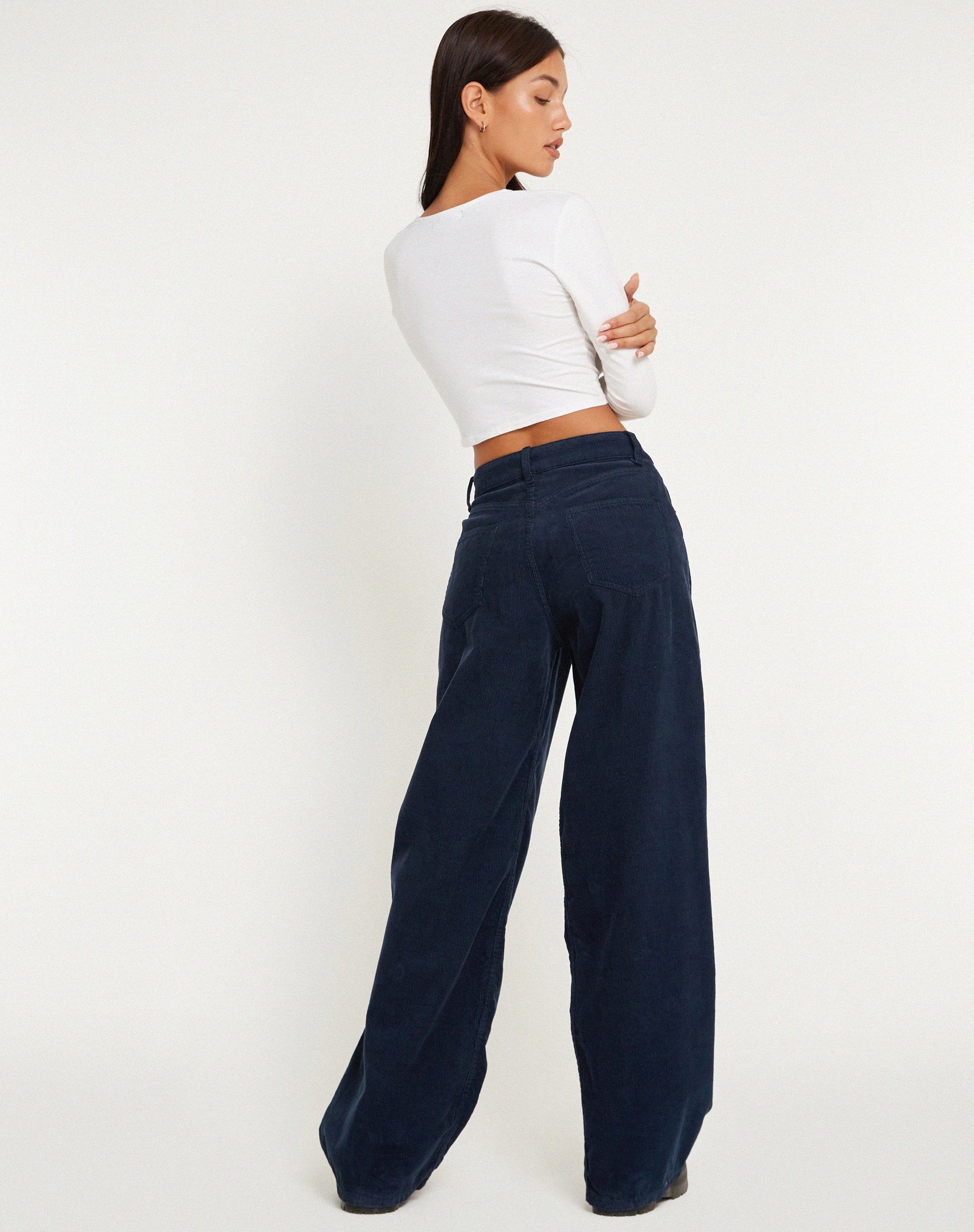 Afbeelding van Roomy Extra Wide Jeans in Koord Navy