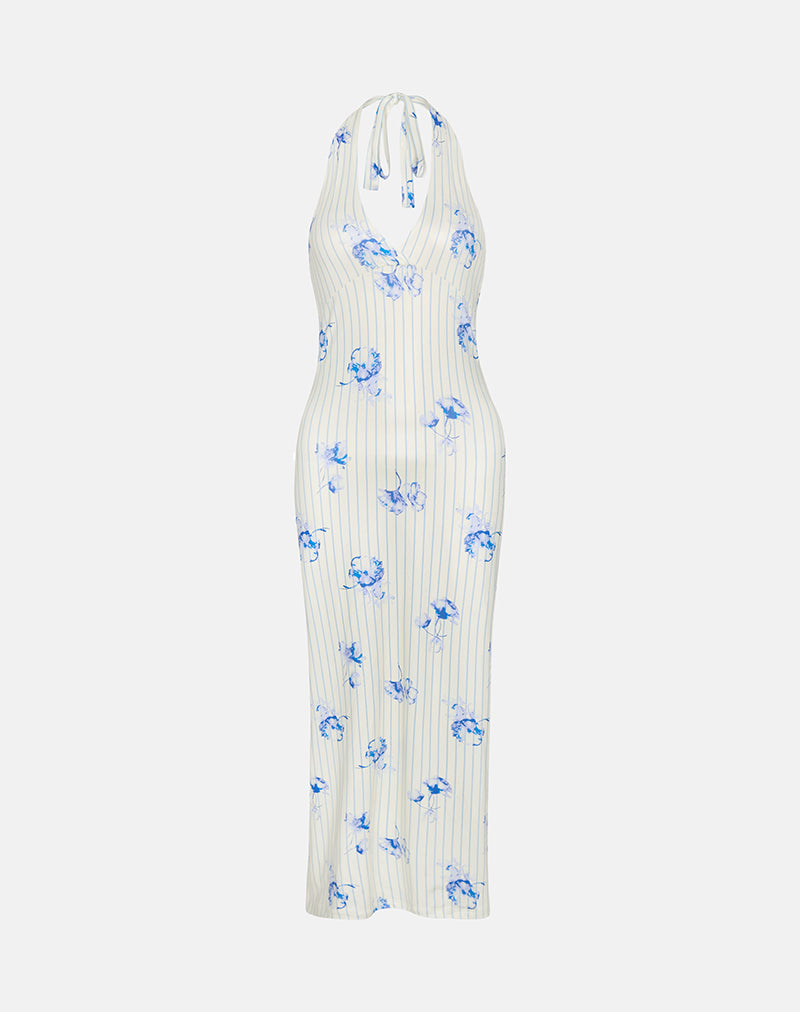 Afbeelding van Fadwa Midi Dress in Bloemenstreep Crème