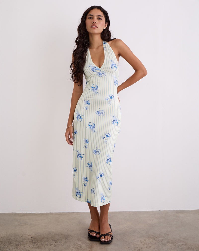 Afbeelding van Fadwa Midi Dress in Bloemenstreep Crème