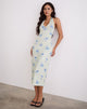 Afbeelding van Fadwa Midi Dress in Bloemenstreep Crème