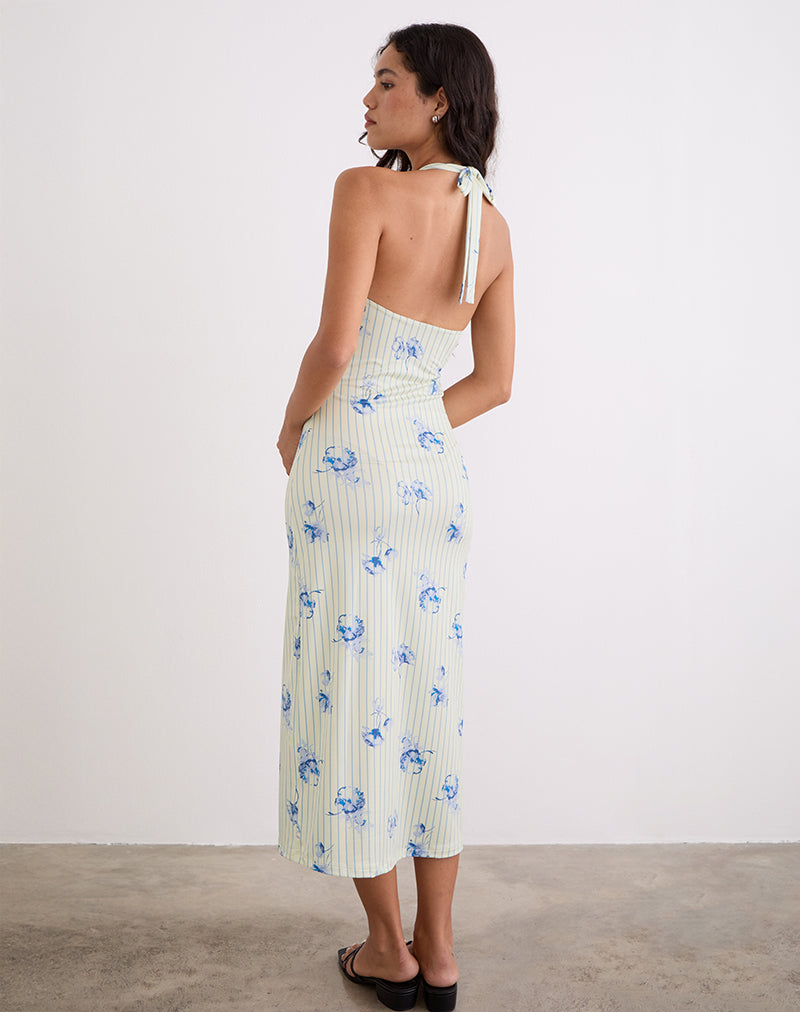 Afbeelding van Fadwa Midi Dress in Bloemenstreep Crème