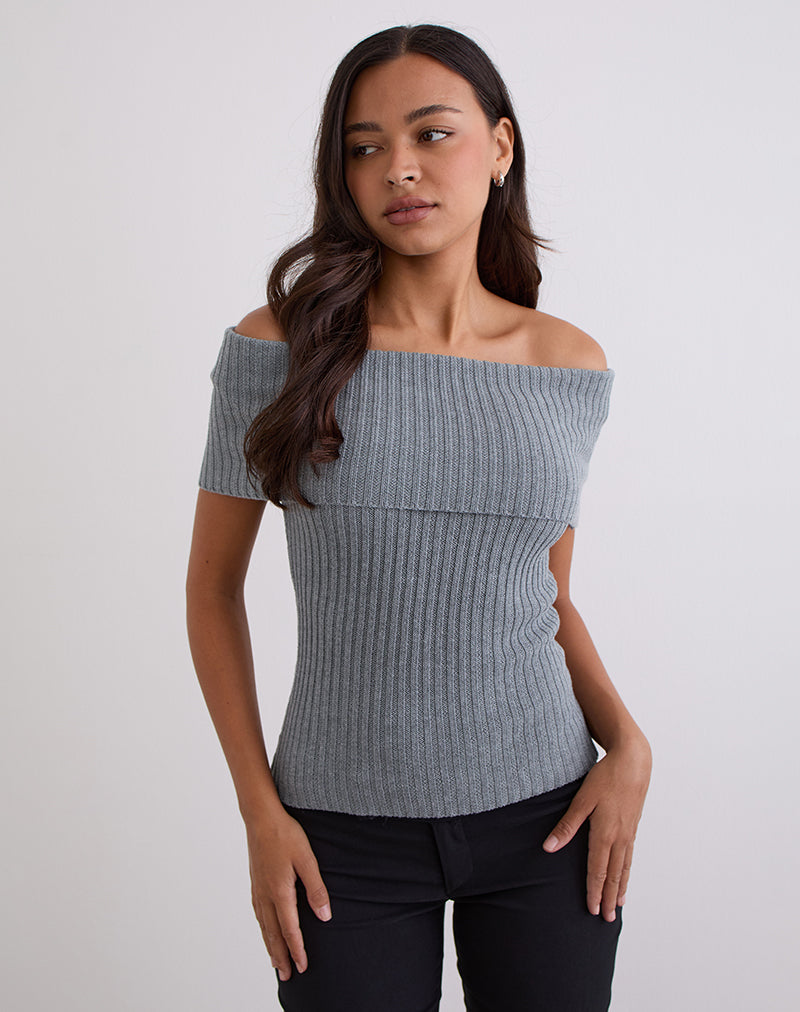 Fahari Foldover Top in ribtricot grijs