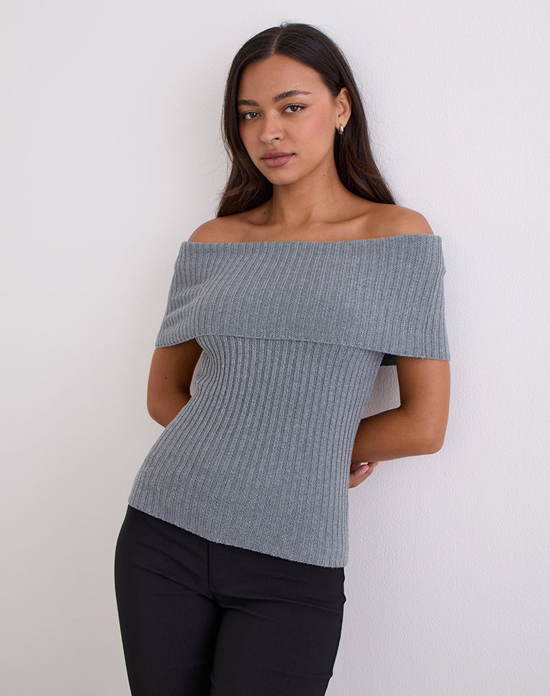 Fahari Foldover Top in ribtricot grijs