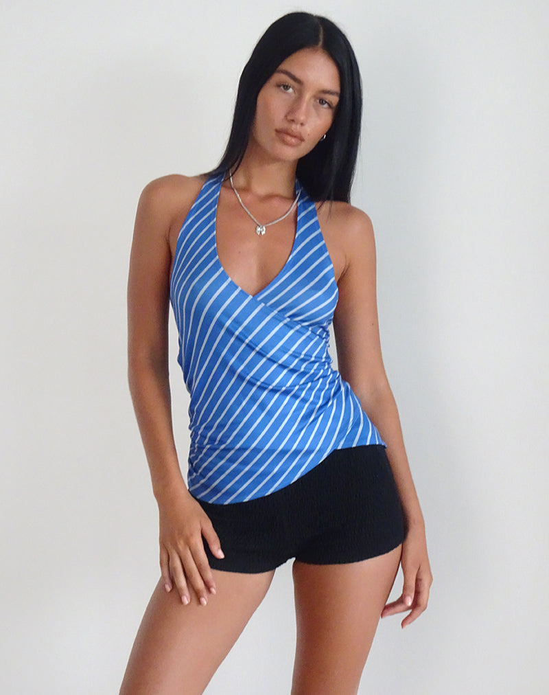 Fayez Slinky Top in Blauw Diagonaal Streepje