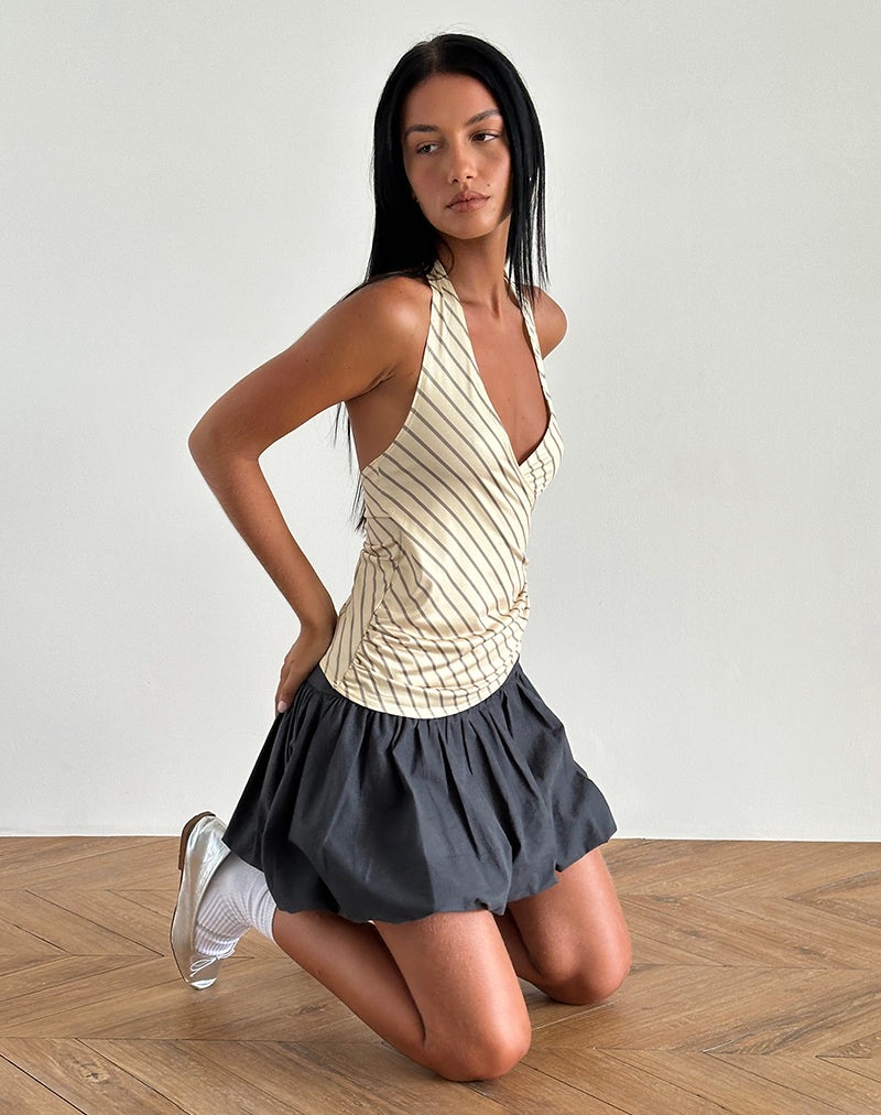 Afbeelding van Fayez Slinky Top in Gele Diagonaal Streep