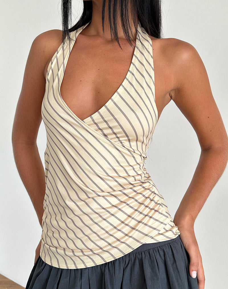Fayez Slinky Top in Gele Diagonaal Streep