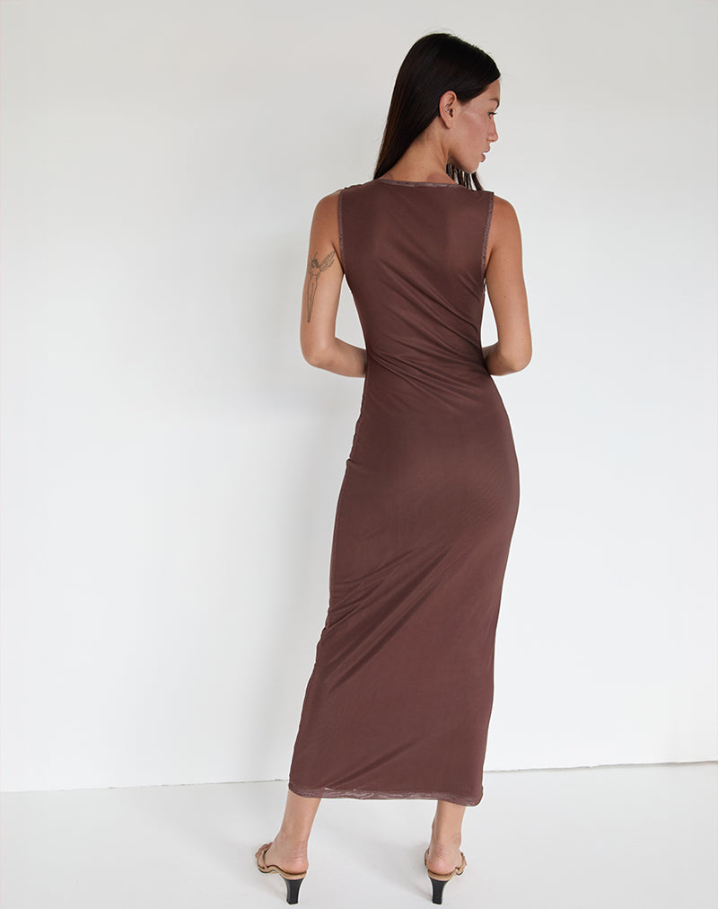 Afbeelding van Fayola Maxi Dress in Vage Bloemenprint Bruin