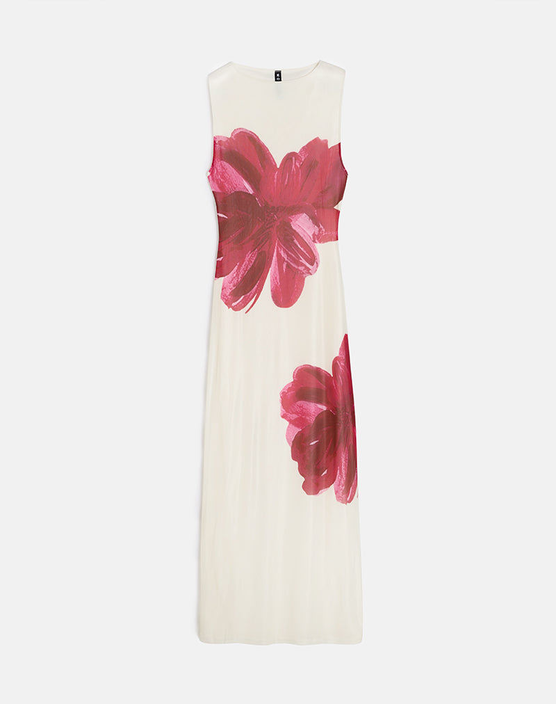 Fayola Maxi Dress met print in crème met rode aquarelbloem