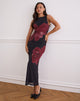 Afbeelding van Fayola Maxi Dress In Zwart Met Bourgondische Aquarelbloem