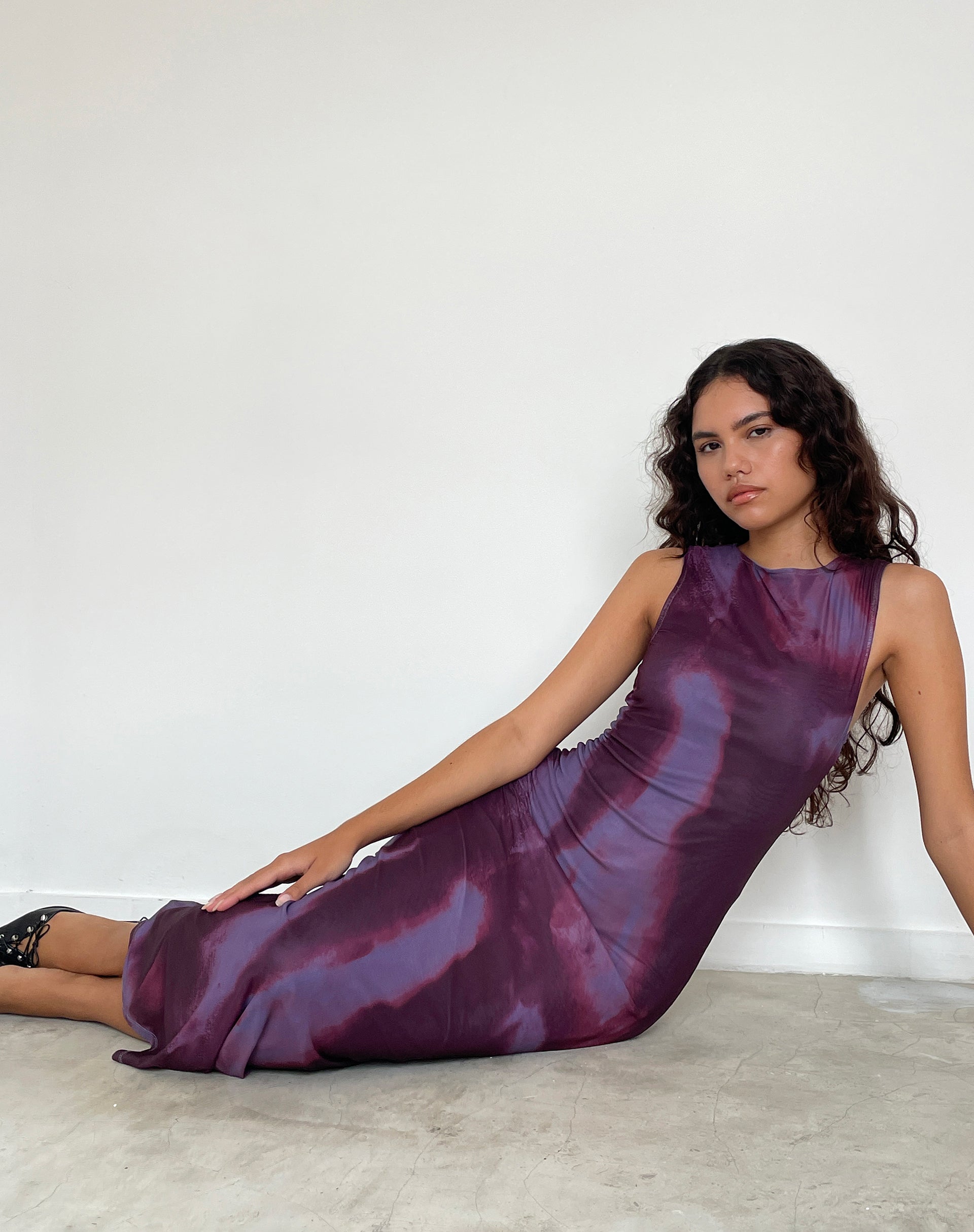 Afbeelding van Fayola Maxi Dress met print in aquarelwijn