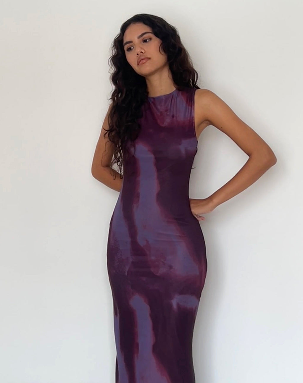 Fayola Maxi Dress met print in aquarelwijn