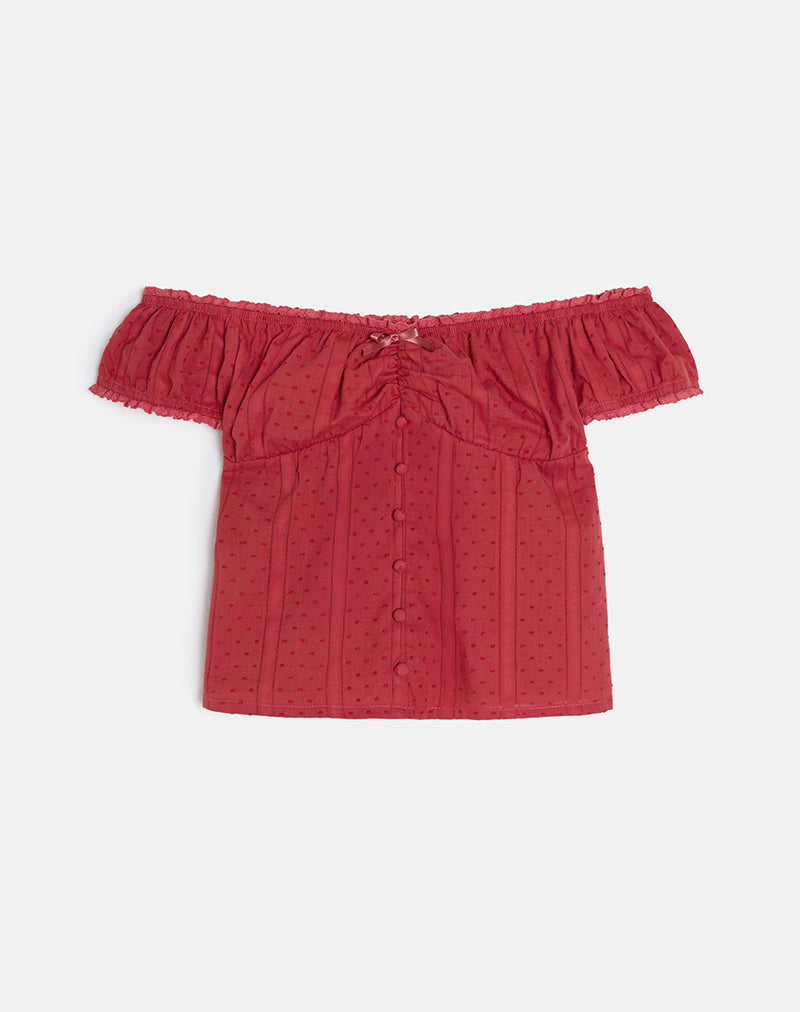 Afbeelding van Fayra Bardot Corset Top in Dobby Rood