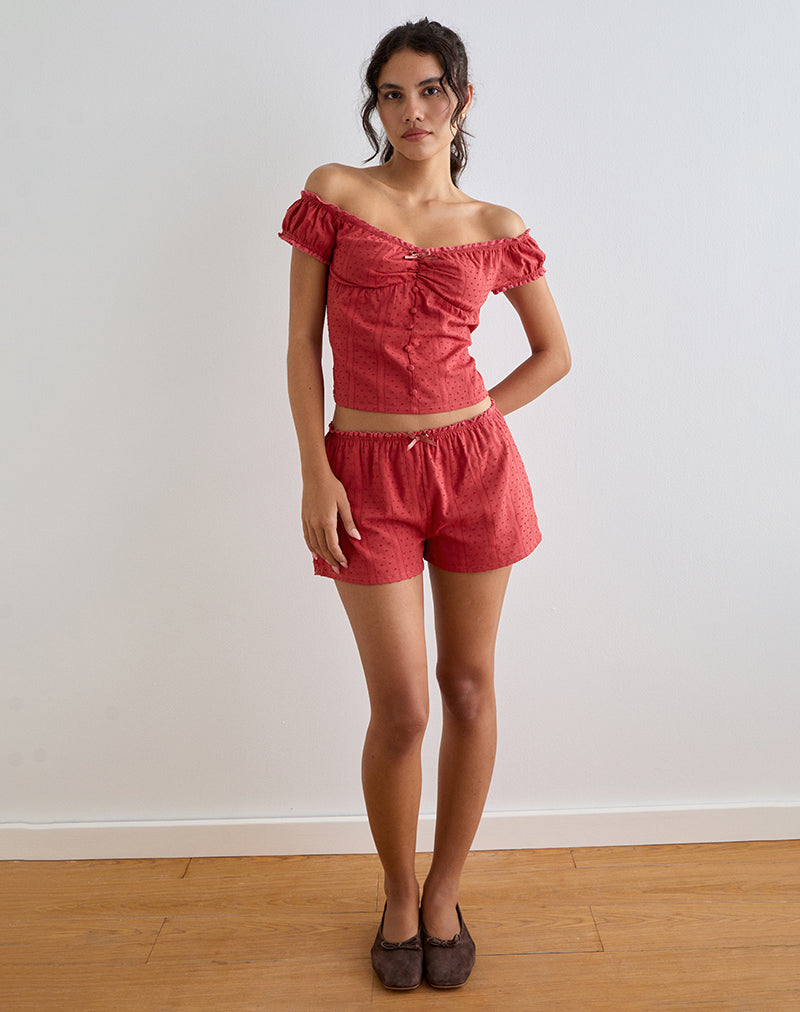 Afbeelding van Sumi Korte Broek in Katoen Dobby Rood
