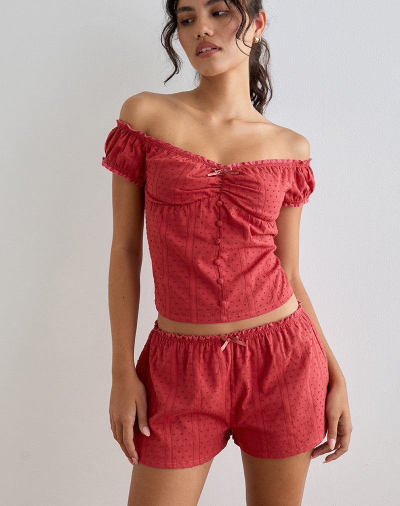 Afbeelding van Sumi Korte Broek in Katoen Dobby Rood