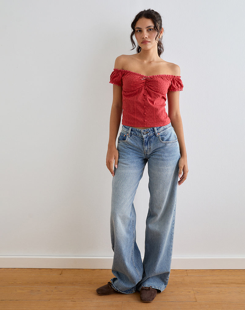 Afbeelding van Fayra Bardot Corset Top in Dobby Rood