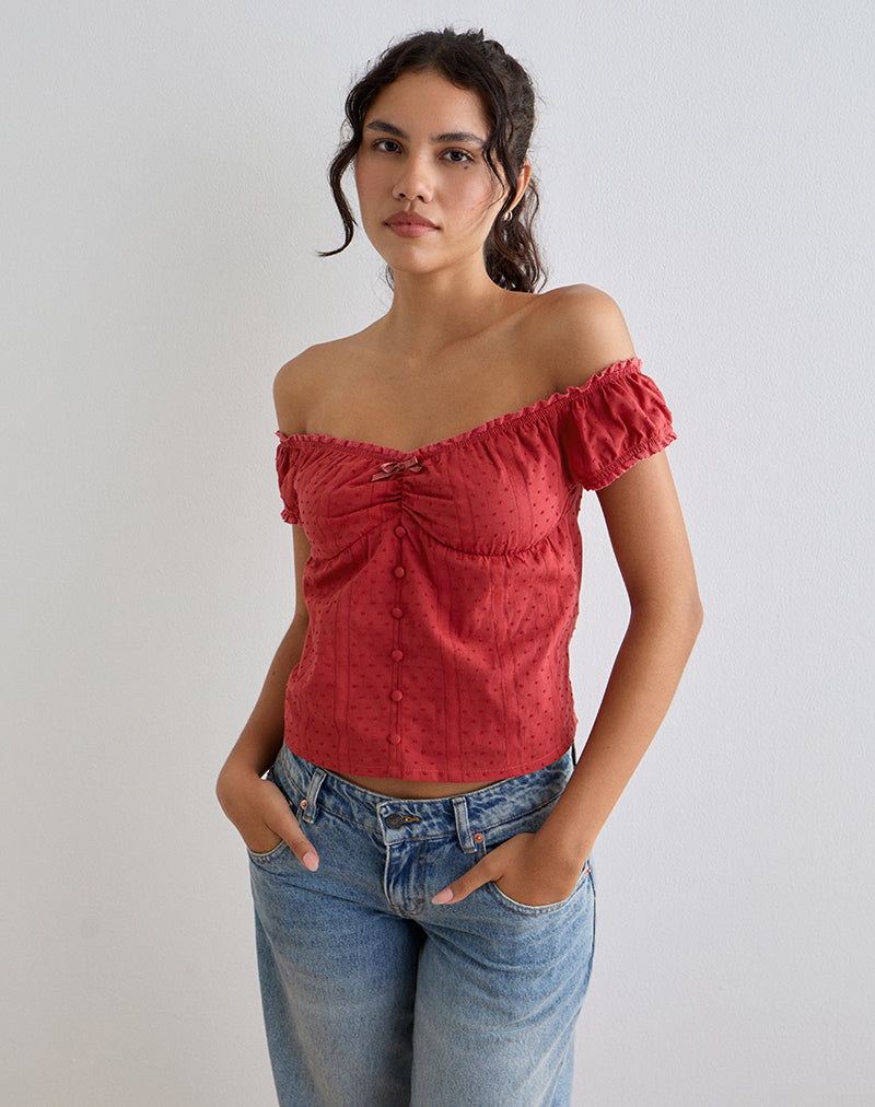 Afbeelding van Fayra Bardot Corset Top in Dobby Rood