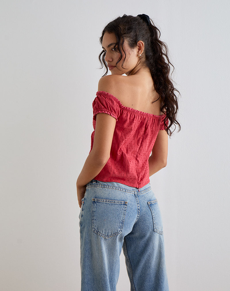 Afbeelding van Fayra Bardot Corset Top in Dobby Rood