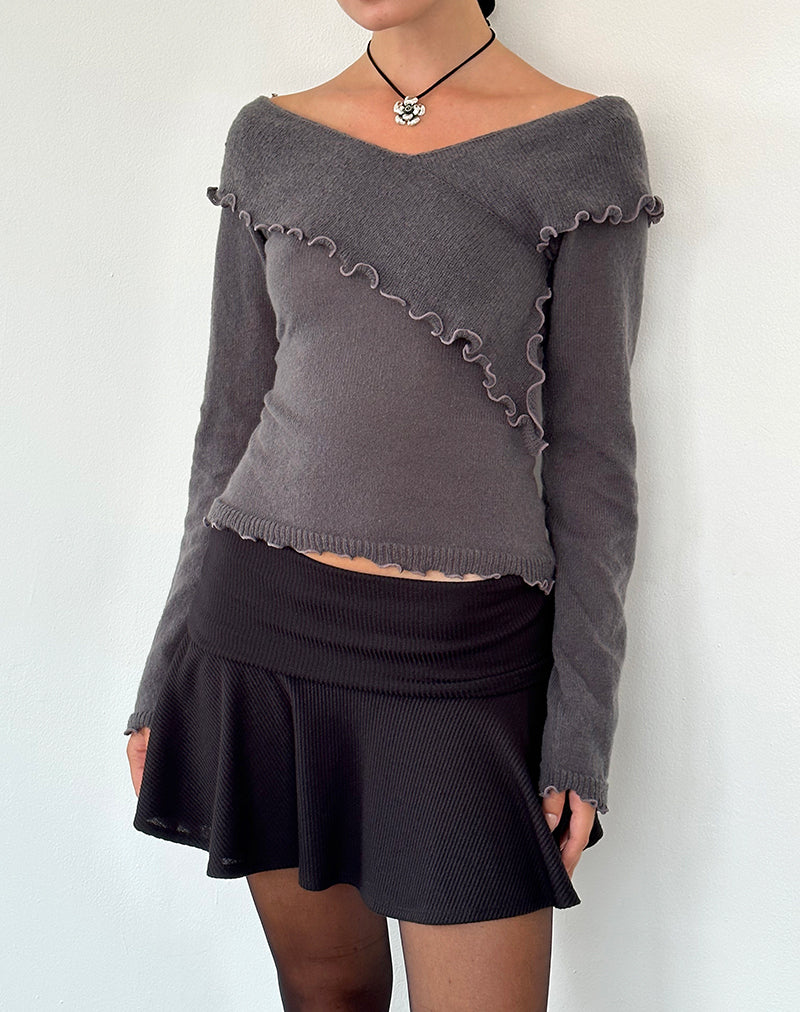 Afbeelding van Febby Sheer Knit Trui in Donker Houtskool