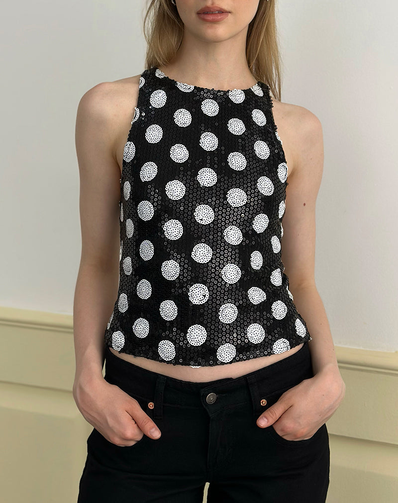 Felicita Top in Polka Sequin Monochroom