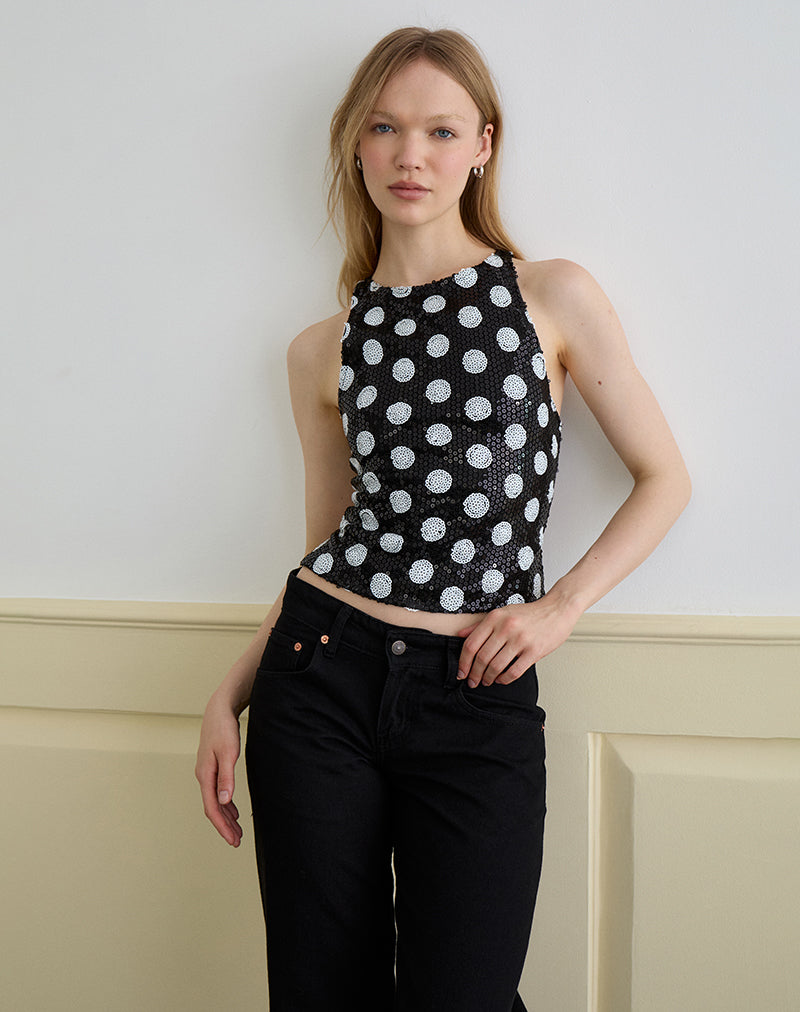 Afbeelding van Felicita Top in Polka Sequin Monochroom