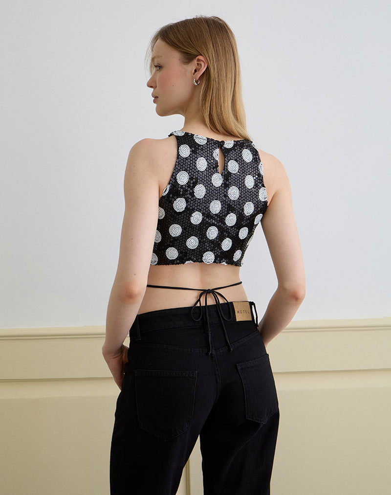 Afbeelding van Felicita Top in Polka Sequin Monochroom