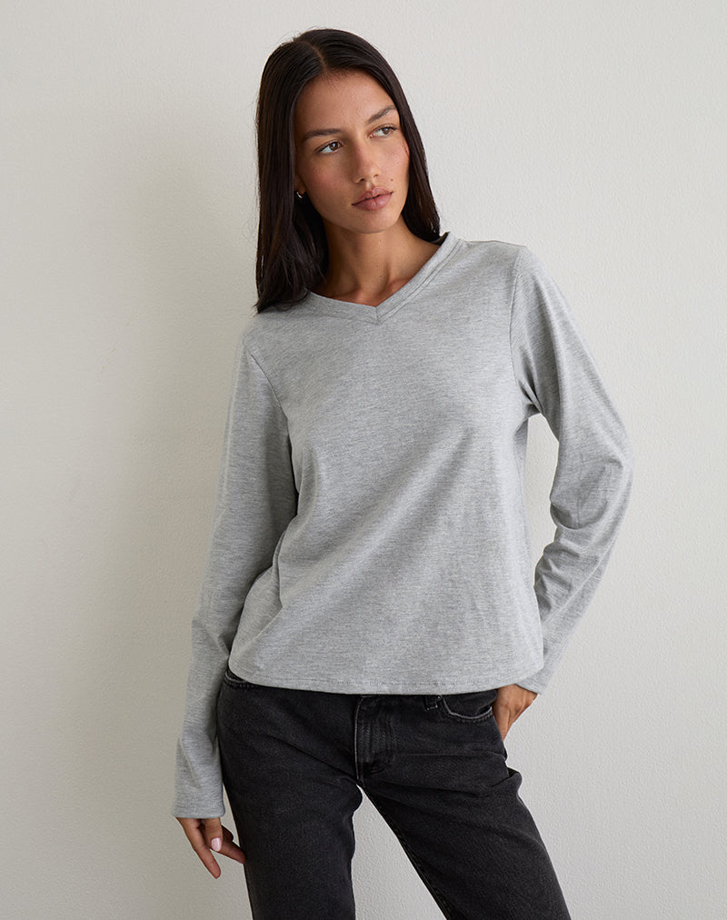 Feman Top in Jersey Grijs Marl
