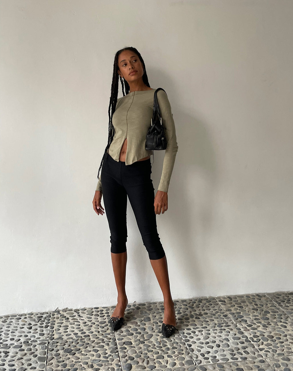 MOTEL X JACQUIE Fenrin Lange Mouw Vlinder Jersey Top in Londen Mist