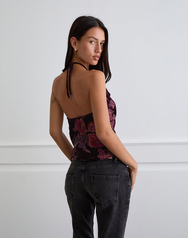 Afbeelding van Fiorella Top in Floral Devore Bourgondië