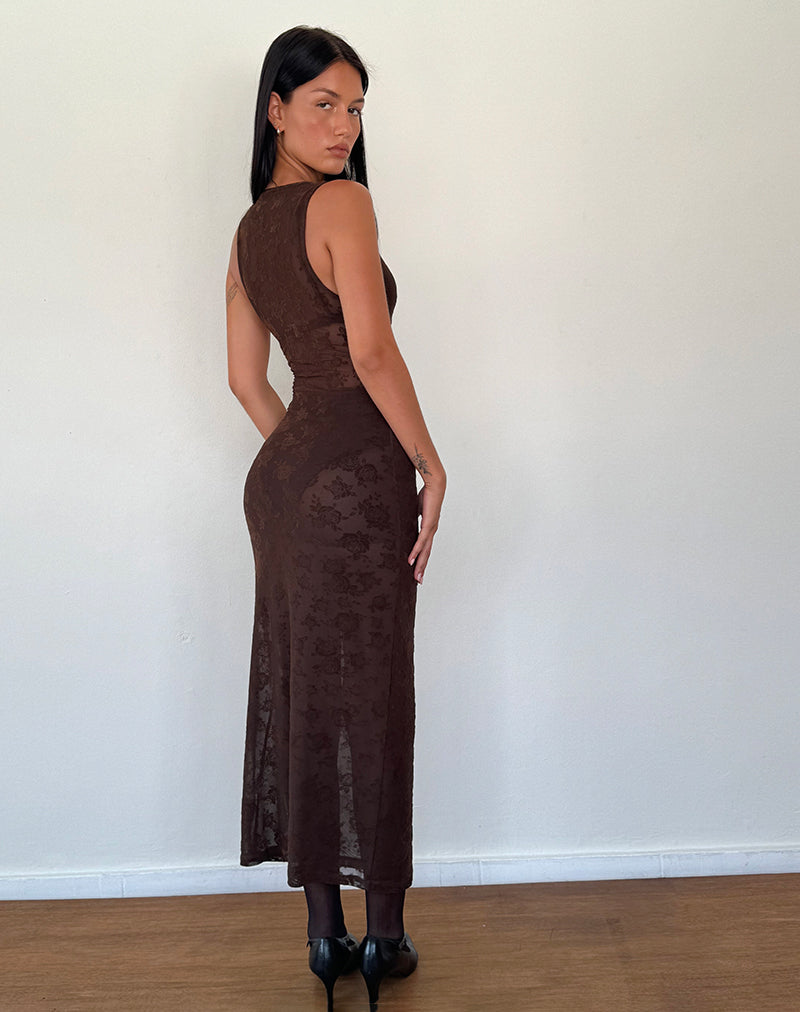Afbeelding van Florian Romantic Rose Midi Dress in Flock Bruin