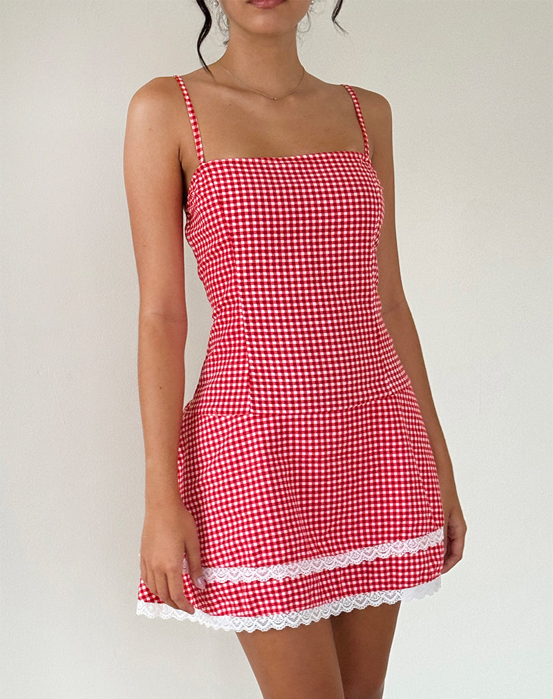 Afbeelding van Flossie Mini Jurk in Rood Gingham