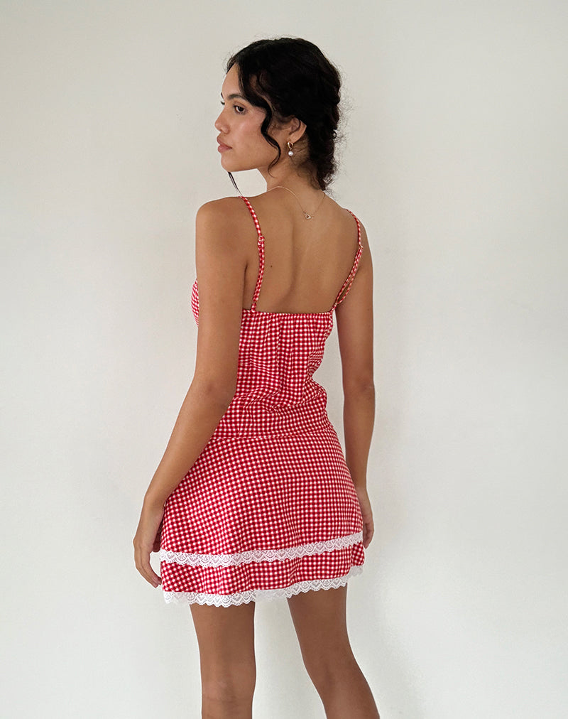 Afbeelding van Flossie Mini Jurk in Rood Gingham