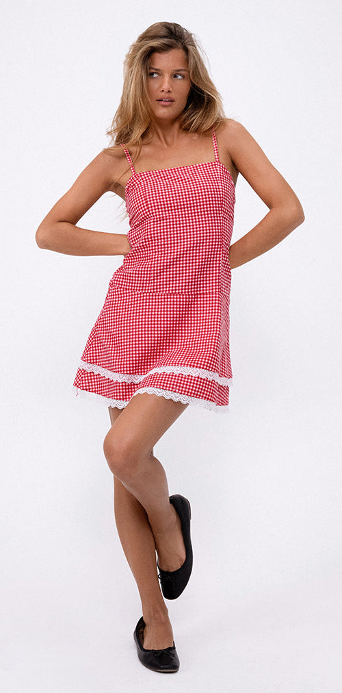 Afbeelding van Flossie Mini Jurk in Rood Gingham