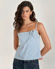 Afbeelding van Flowa Top in Blauw Kleine Verticale Streep met Rozet