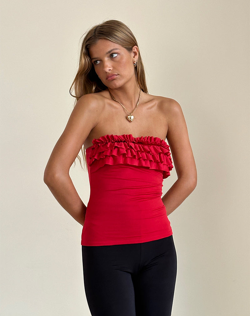 Afbeelding van Fortuna Bandeau Top met ruches in Slinky Red