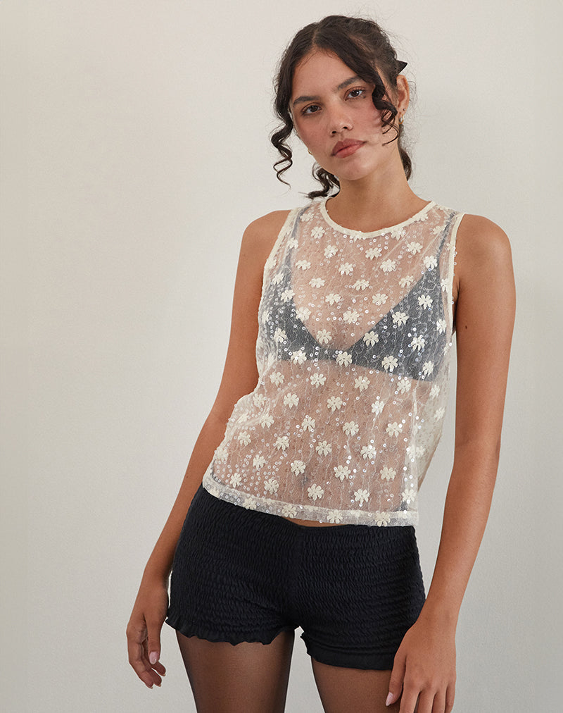 Afbeelding van Franka Tanktop in Pailletten Kant Ivoor