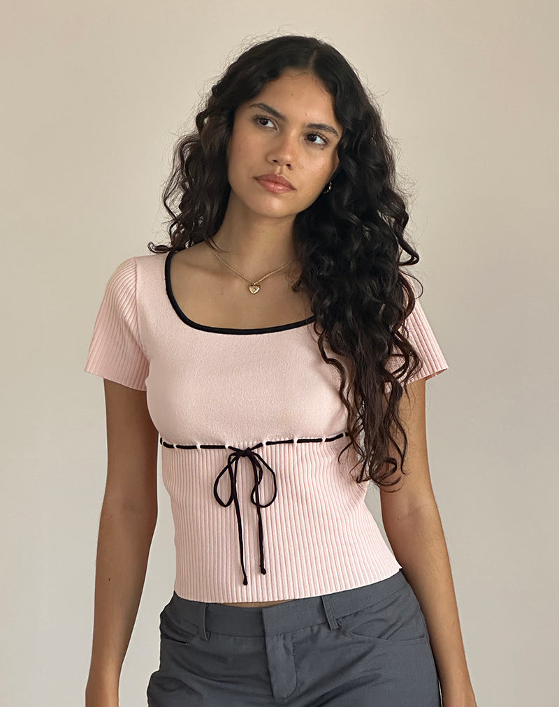 Frauke Top in Blush Pink met Zwart