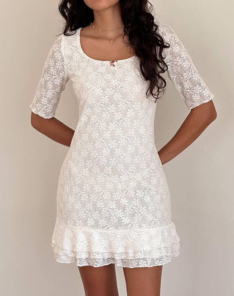 Afbeelding van Fredrika Mini Dress in Lace Ivory