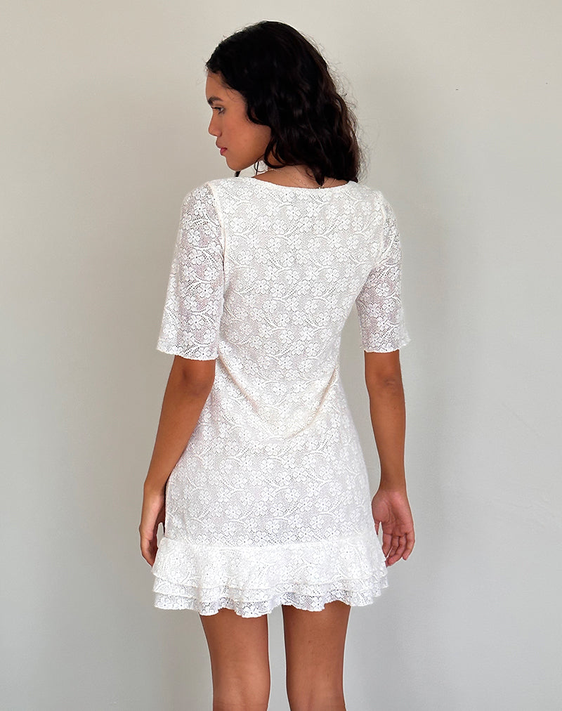 Afbeelding van Fredrika Mini Dress in Lace Ivory