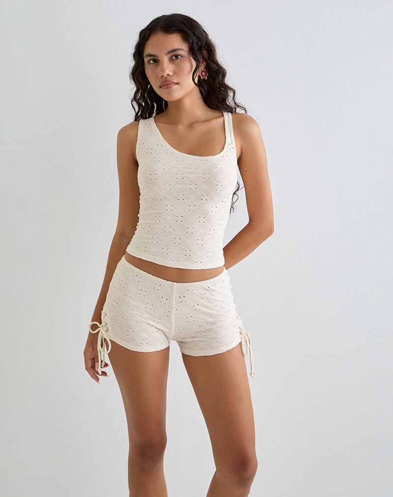Afbeelding van Fukama Mouwloze Top in Stretch Broderie Crème