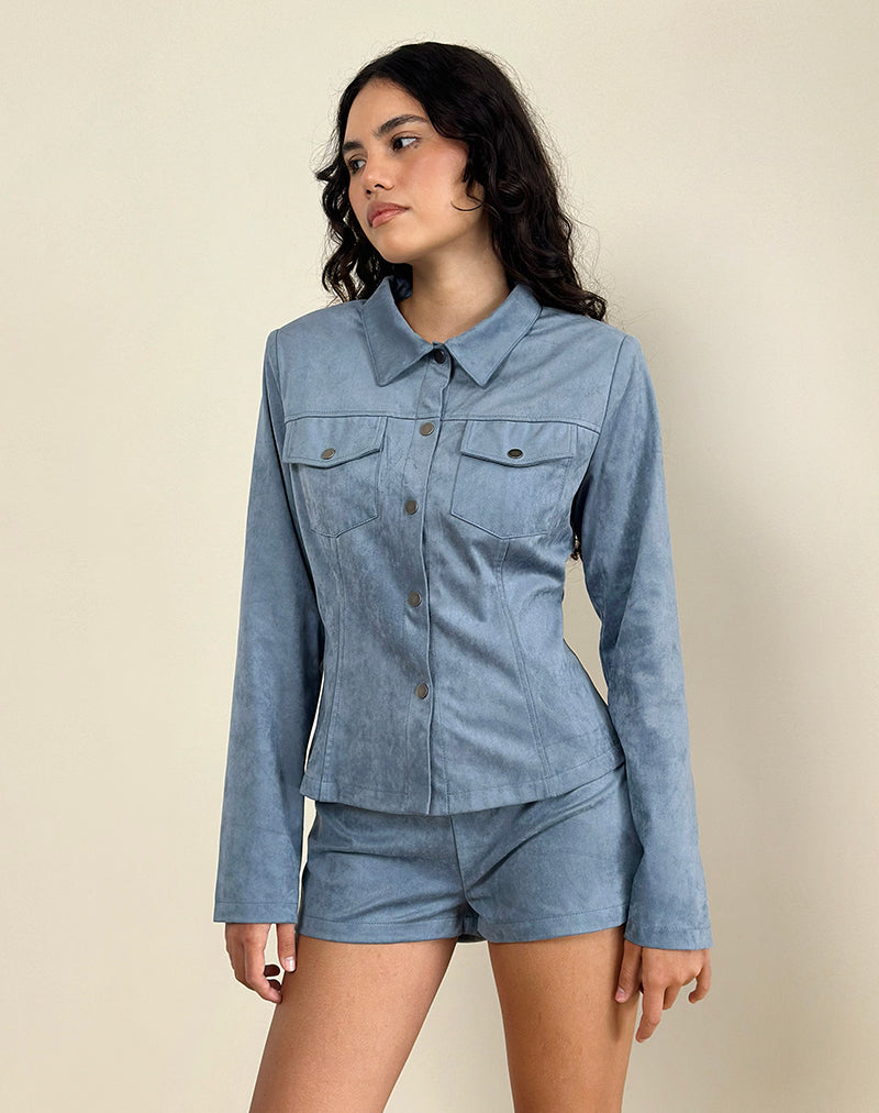 Afbeelding van Fyodora Jas in Suède Stoffig Blauw