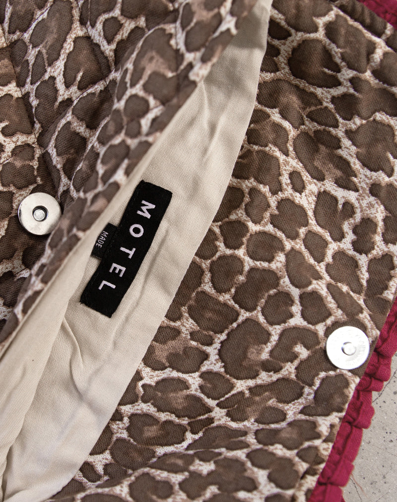 Afbeelding van Fold Over Make-up tas in luipaard met rode franje strik