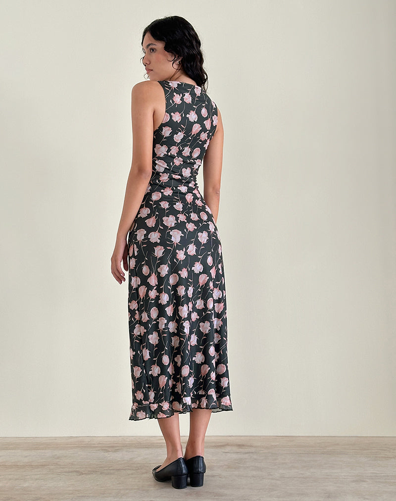 Afbeelding van Gabriela Midi Dress in Falling Rose Jet Black