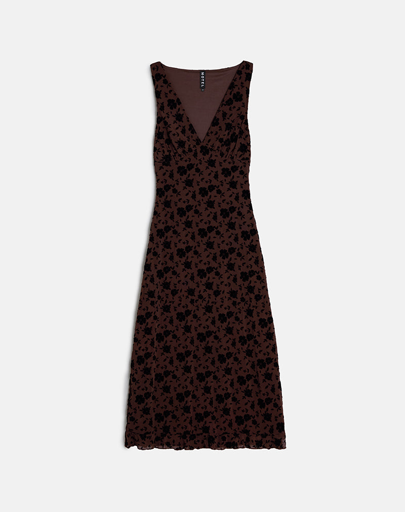 Afbeelding van Gabriela Midi Dress in Tuin Bloemen Bruin