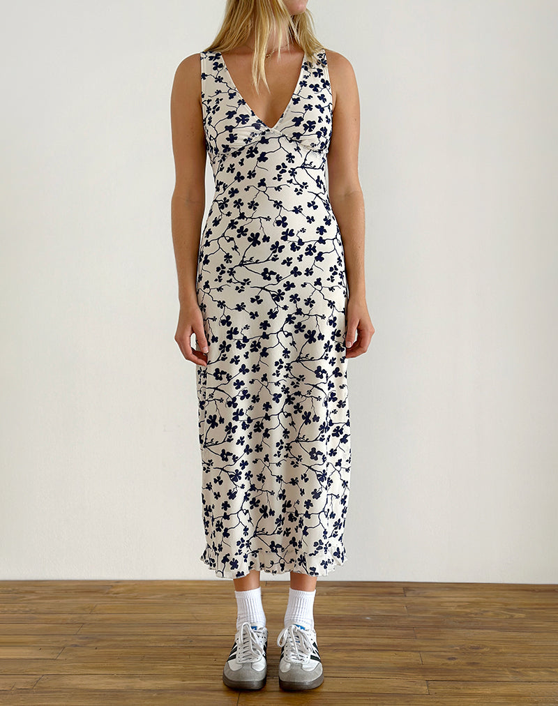 Afbeelding van Gabriela Midi Dress in Grunge Floral Flock Cream