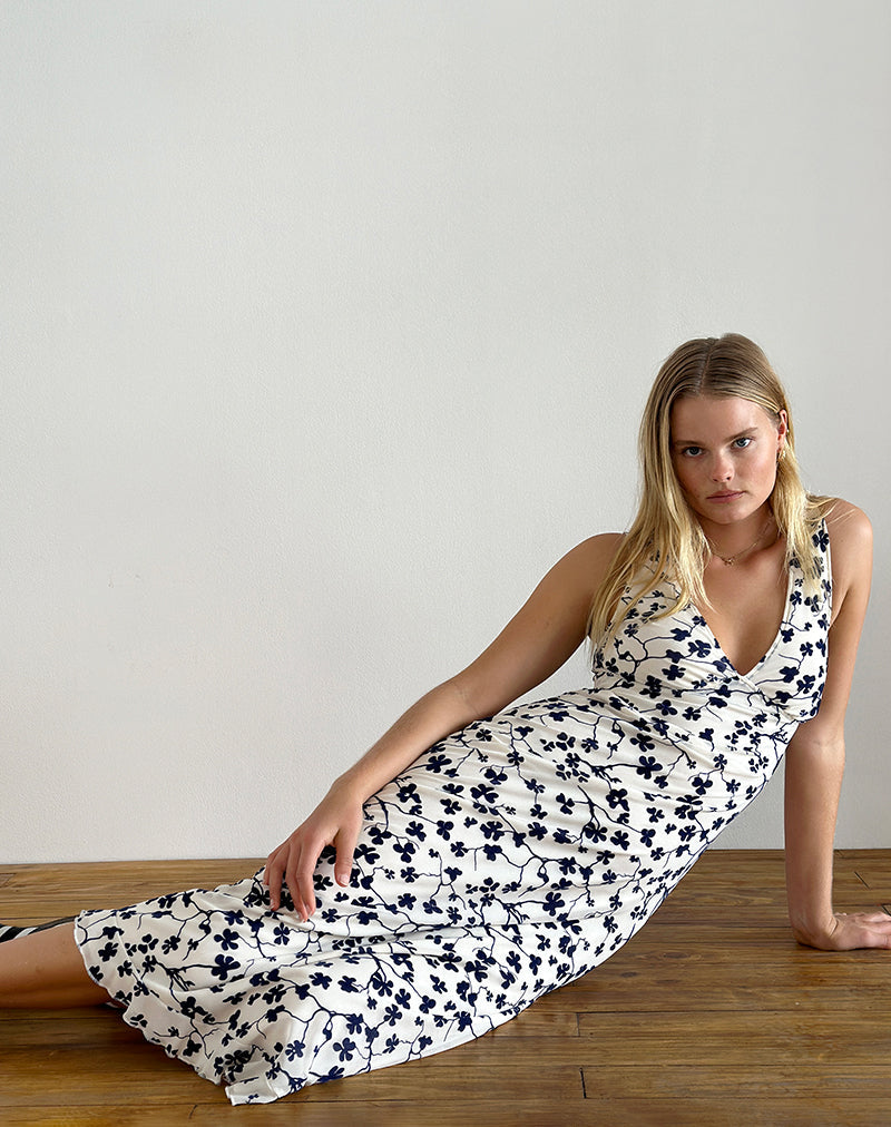 Afbeelding van Gabriela Midi Dress in Grunge Floral Flock Cream