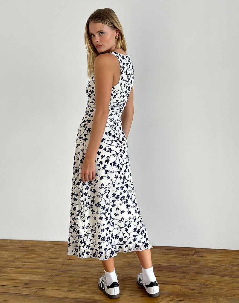 Afbeelding van Gabriela Midi Dress in Grunge Floral Flock Cream