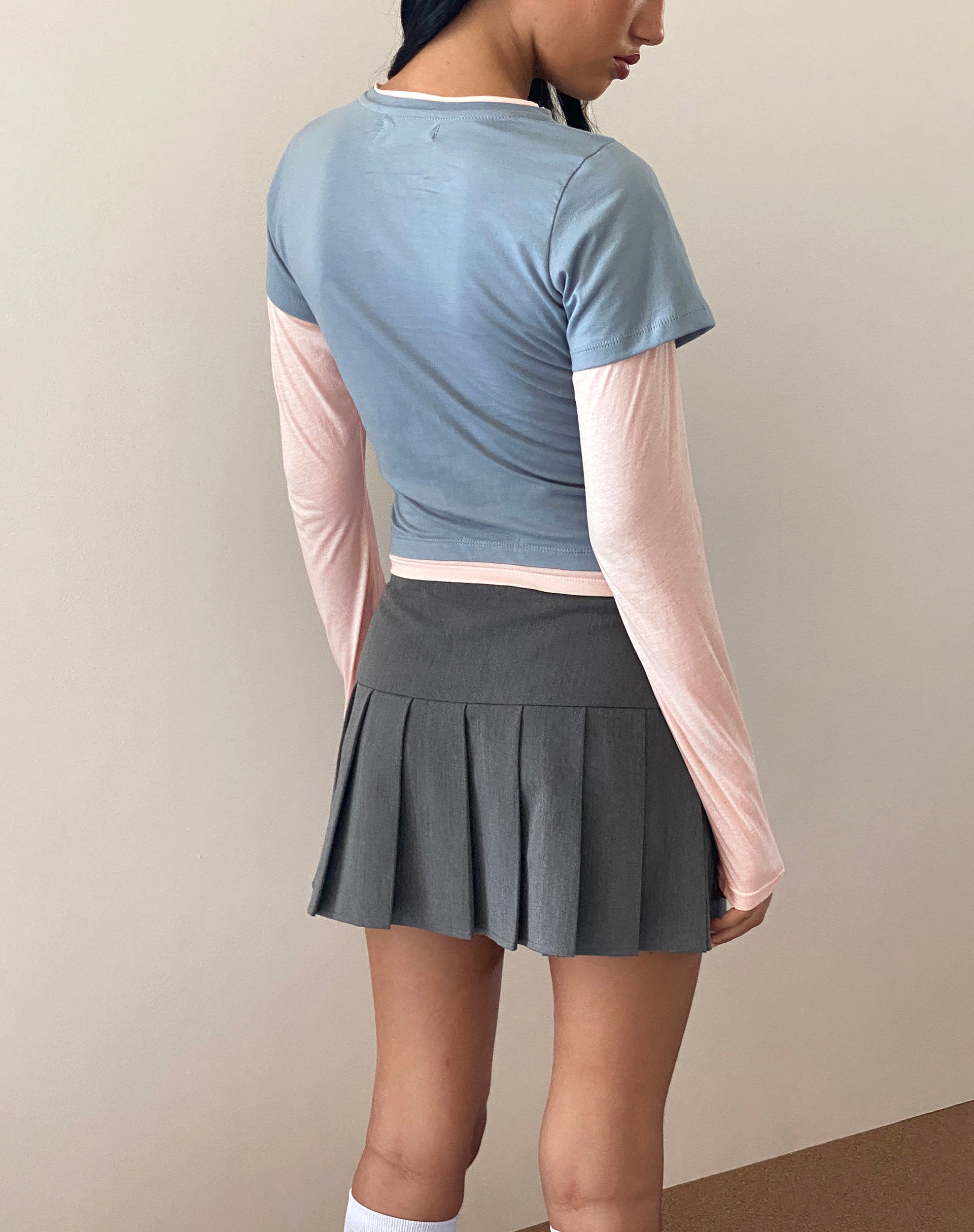 Afbeeldingen van Galen tweekleurige top met lange mouwen in lichtgrijs blush met 'M' borduursel