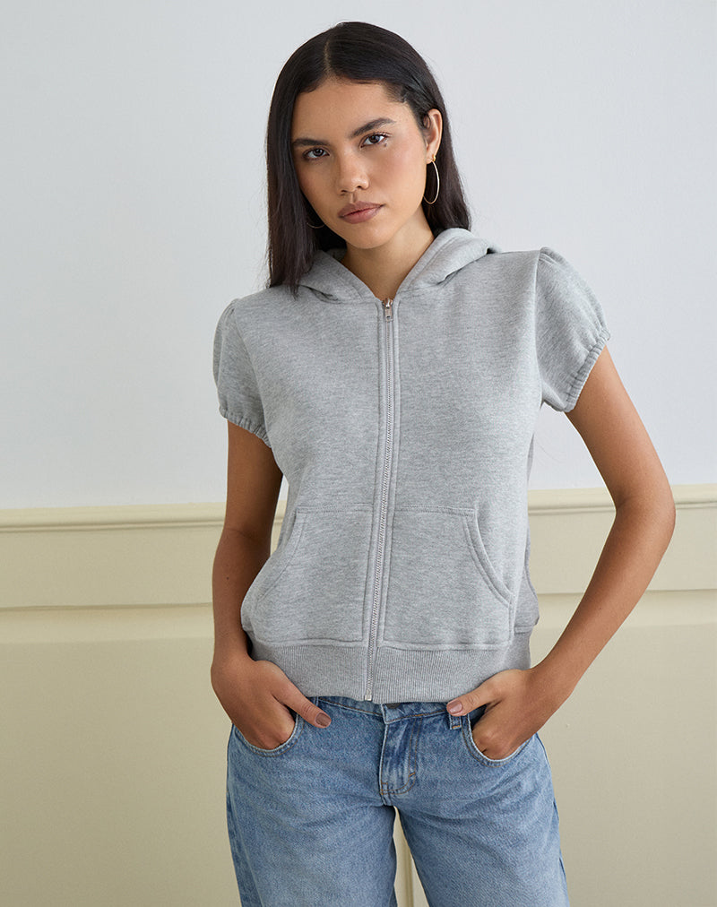 Afbeelding van Galia Korte Mouw Zip Hoodie in Grijs Marl