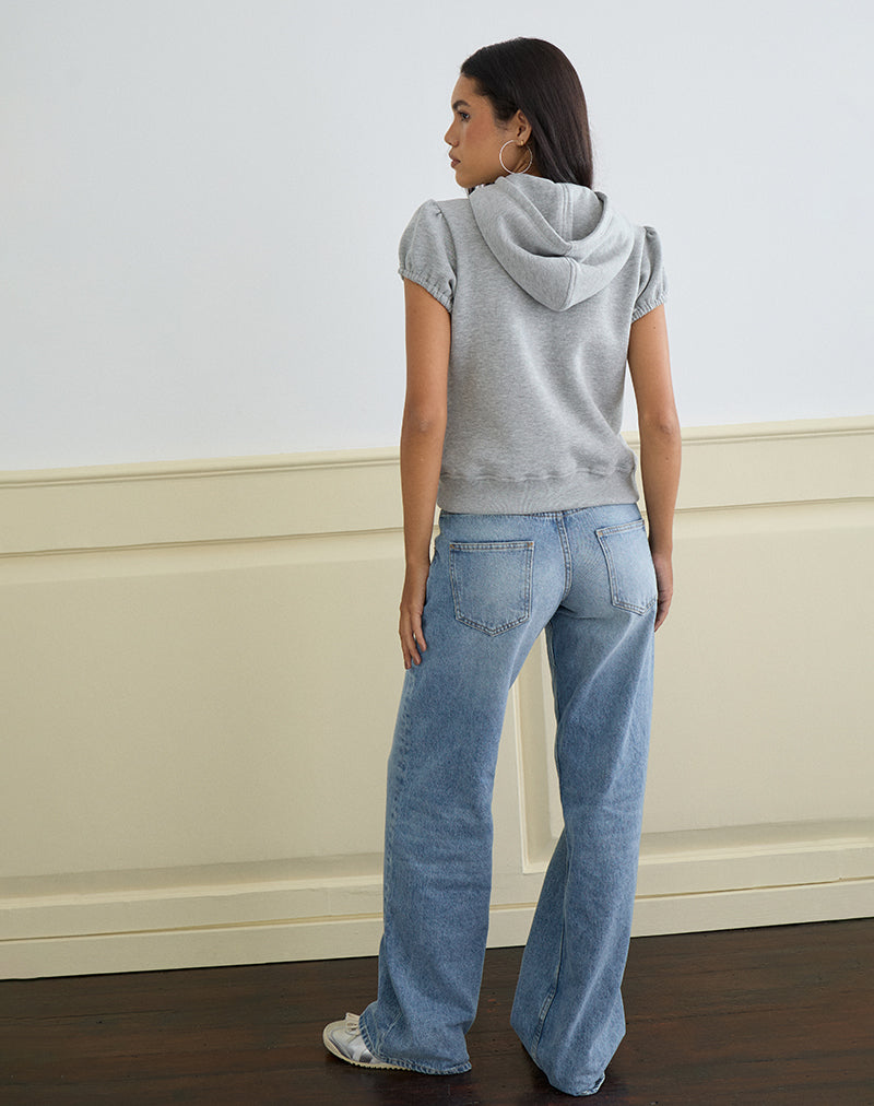 Afbeelding van Galia Korte Mouw Zip Hoodie in Grijs Marl