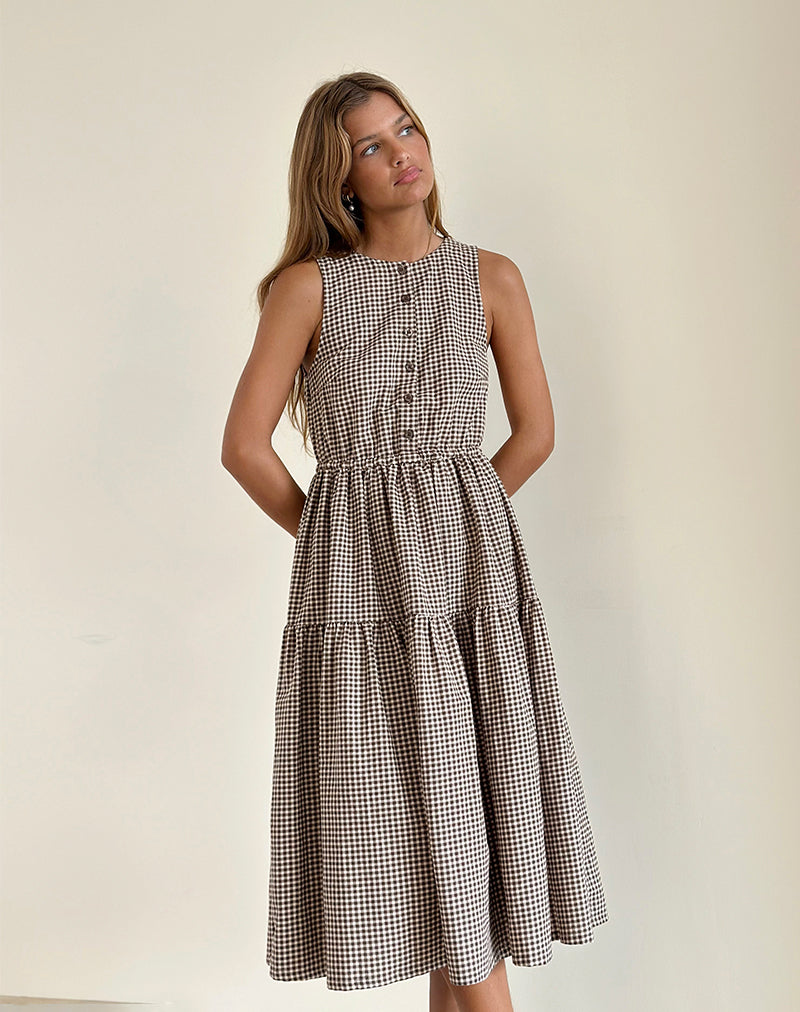 Afbeelding van Galuh Smock Jurk in Mini Bruin Gingham